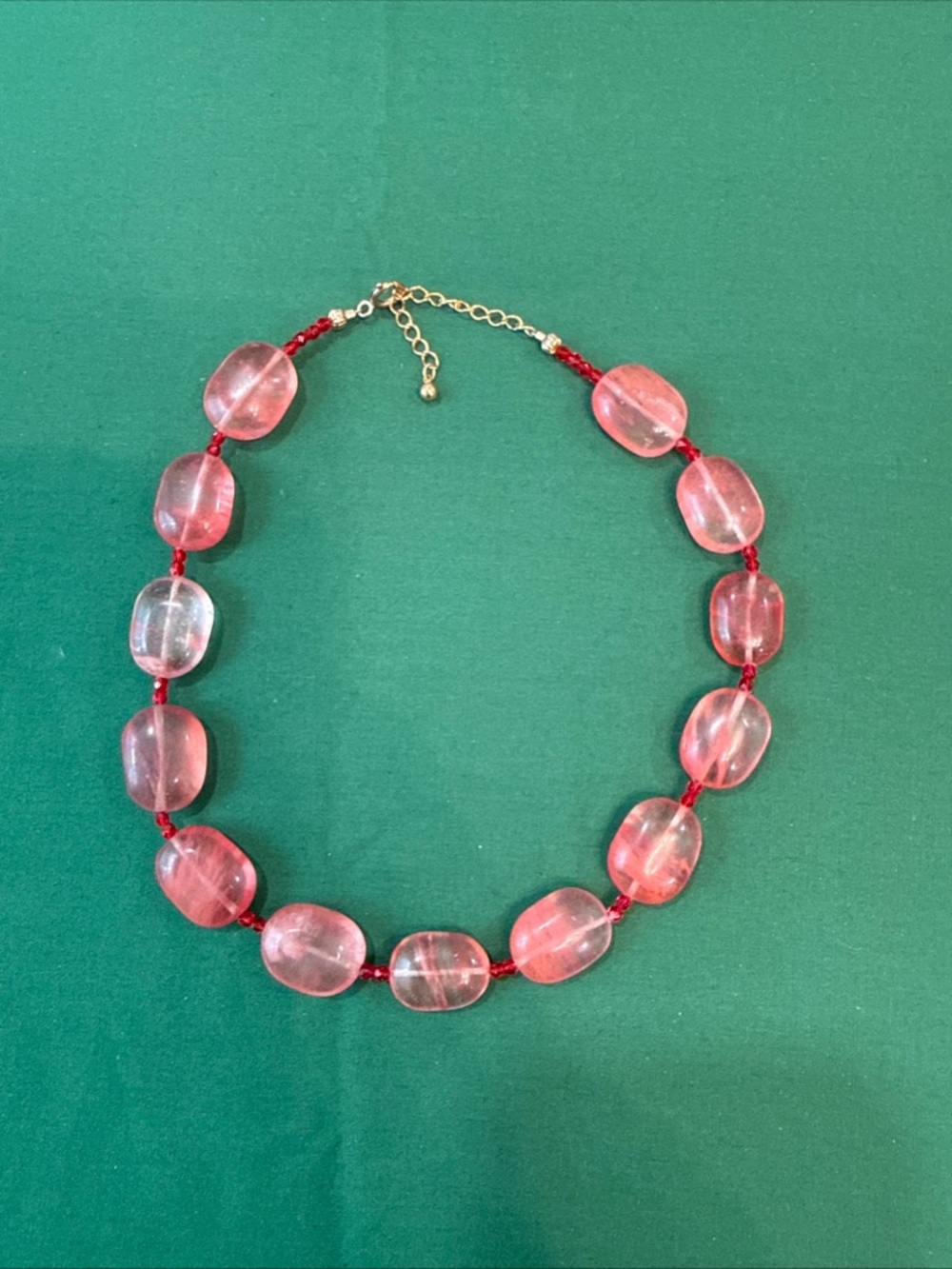 Chunky  Beaded Necklace Clear  Pink Beads Strand Fashion Statement